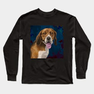 Beautiful Beagle Painting on Blue Background Long Sleeve T-Shirt